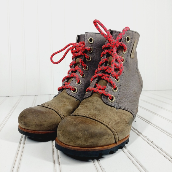 Sorel PDX 1964 Lexie Premium Leather Waterproof Wedge Lace Up Booties i 765 - Picture 2 of 10